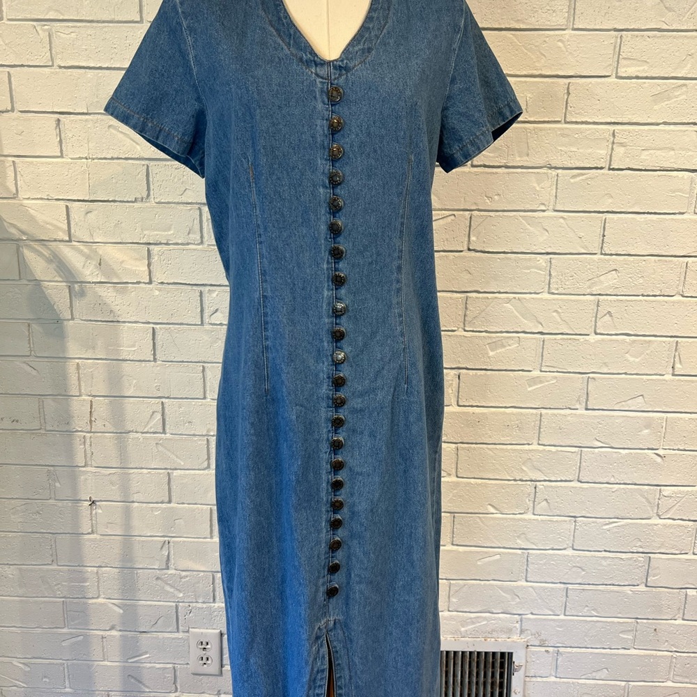 Vintage 90s y2k Sugar Blue Denim Midi Dress M